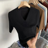 Women's T-shirt Short Sleeve Tee V Neck T-shirts Female Summer 2024 New Slim Casual Solid Color Green Knitted T Shirt for Women
