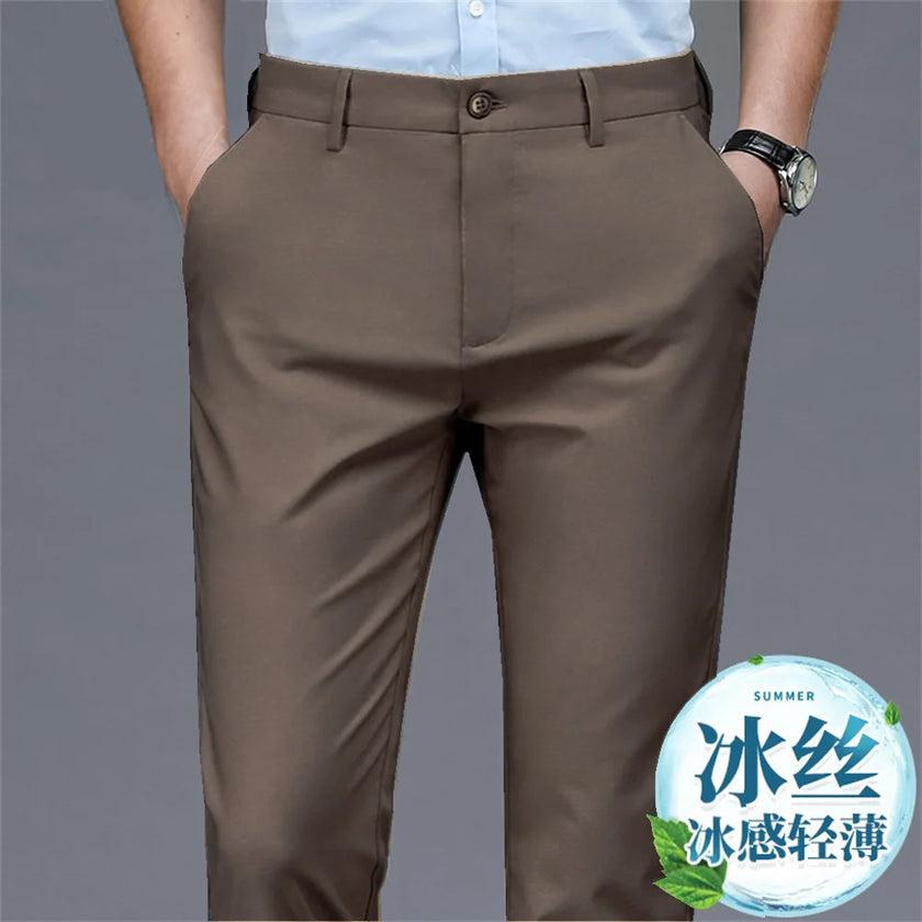 Men's casual pants  business formal trousers  men's summer thin straight leg loose  middle-aged men's pants ice silk pants
