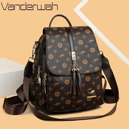 Ladies Backpack Designer High Quality Leather Women Bag Luxury Fashion Printing Tassel School Bags Large Capacity Backpacks Sac