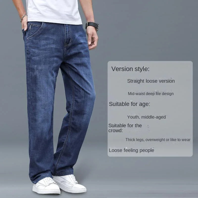 Jeans Men's Summer Straight Leg Loose Large Leg Autumn Thick Wear-resistant Men's Casual Pants Korean Trousers