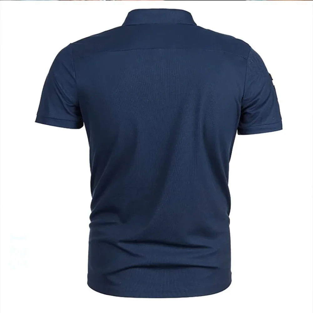 Men's Polo Shirts Short Sleeve Breathable Casual Turn Down Collar T-shirt Labelled Tactical Tees Trendy Streetwear