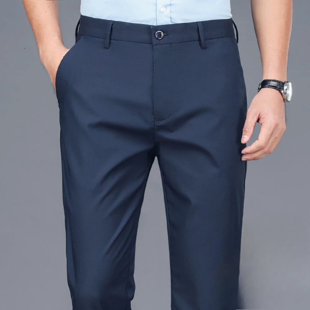 Men's casual pants  business formal trousers  men's summer thin straight leg loose  middle-aged men's pants ice silk pants