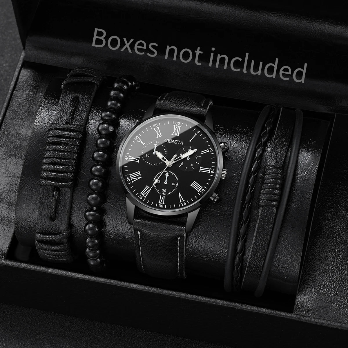 4/5PCS Fashion Men's Watches Man Business Quartz Wristwatch Vintage Leather Bracelets Set Reloj Hombre（Without Box）