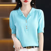 Women's T-shirt Summer 100% Cotton Sweater Short Sleeve Casual Knitwear POLO Collar Ladies' Tops Loose Pullover Tees Buttons