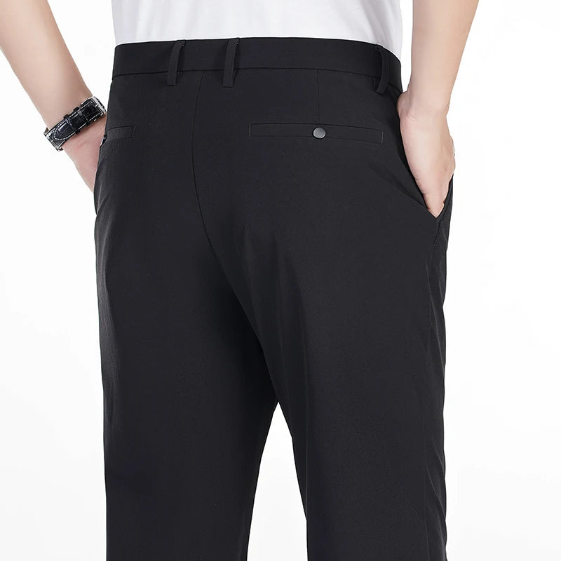 Men's Solid Color Business Casual Straight Leg Pants Summer Spring Fashionable Versatile Khaki Black Gray