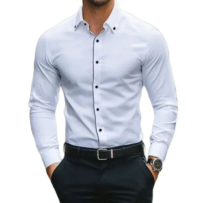 Brand New Men White Shirts Fashion Quality Long Sleeve Casual Solid Color Elastic Male Business Shirt