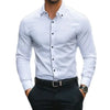 Brand New Men White Shirts Fashion Quality Long Sleeve Casual Solid Color Elastic Male Business Shirt
