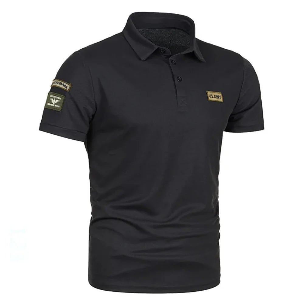 Men's Polo Shirts Short Sleeve Breathable Casual Turn Down Collar T-shirt Labelled Tactical Tees Trendy Streetwear