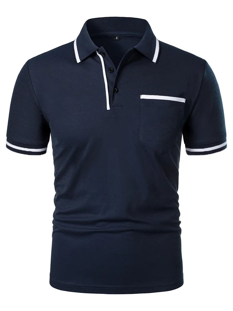 2025 Summer New Men's Polo Polo Shirt European Casual Short Sleeved T-shirt Sports Polo Shirt Button Pocket Design