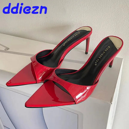 Female Red Footwear Pumps Slides Heels Shoes For Women New In 2025 Luxury Fashion Pointed Toe Ladies Thin High Heels Shoes