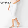 Woman's Jeans Black Denim Pants Ladies Cropped Trousers Skinny  Knee Length Jeans Women Elastic High Waist Mom Jeans Oversize