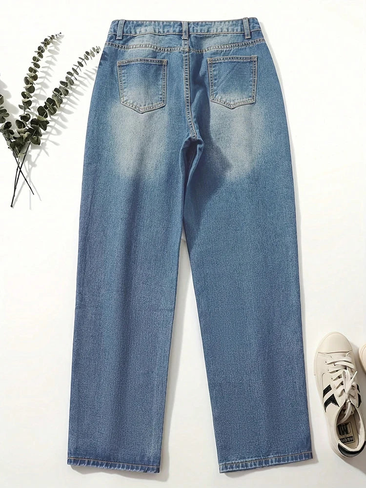 Summer New Women's Jeans Loose Casual Versatile Simple Slim Multi Button Denim Straight Leg Trousers Ankle Length Pants TC010200