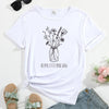 Women's T-shirt Flowers Pattern Print Round Neck Casual Streetwear Comfortable Breathable Female Clothing Top Tees Hot Sales