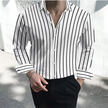 Men's formal shirt button lapel shirt black and white red long sleeve striped collar wedding work clothing large size 5XL