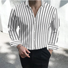 Men's formal shirt button lapel shirt black and white red long sleeve striped collar wedding work clothing large size 5XL