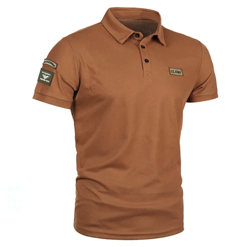 Men's Polo Shirts Short Sleeve Breathable Casual Turn Down Collar T-shirt Labelled Tactical Tees Trendy Streetwear