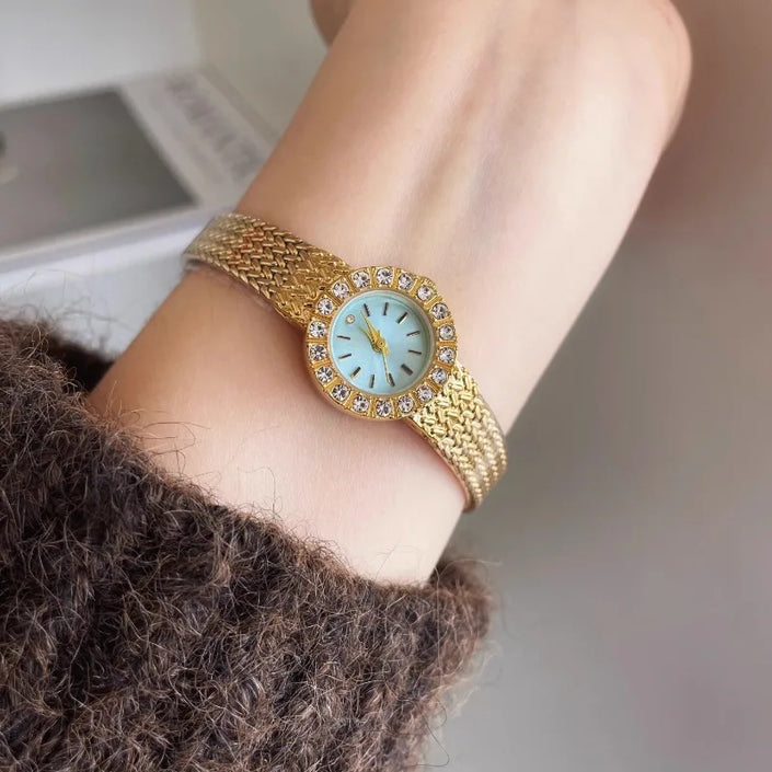 2025 New Ladies Watches High-End Luxury Elegant Diamond Gold Dial Quartz Watch Women's Vintage Bracelet Wristwatch Gift Clock