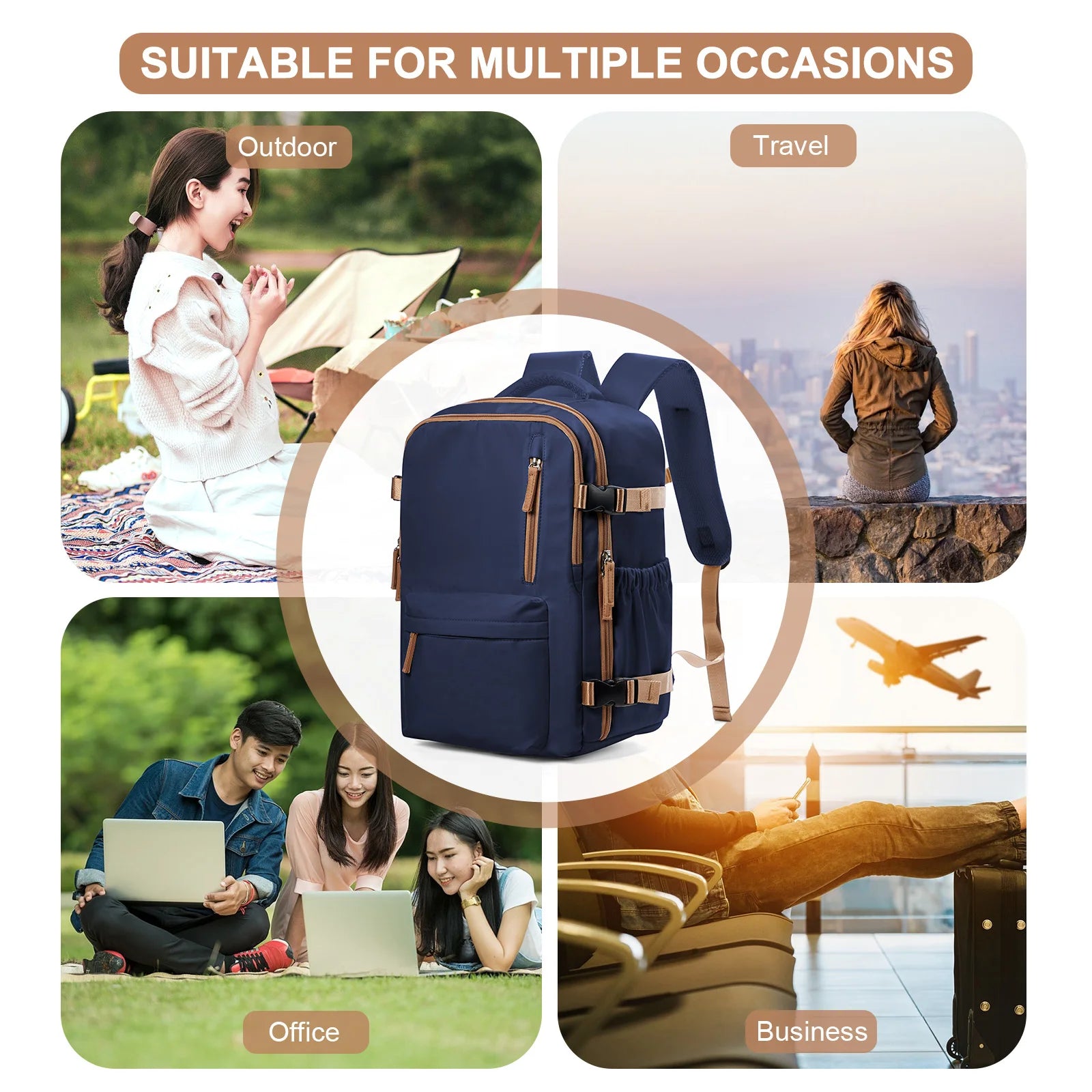 Men Travel Backpack  Airplane Bag Hand Luggage Multifunction Daybacks Carry-Ons Laptop Backpack Women Cabin Bags, Shool Backpack