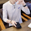 T Shirts for Men Stripe Tops Red Cotton Male Clothes Round Neck Harajuku Fashion Sale High Brand Regular Fit It Full Sleeve Tee