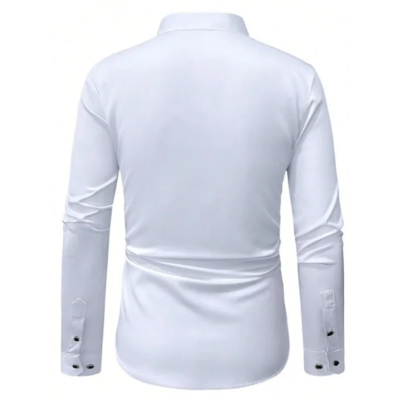 Brand New Men White Shirts Fashion Quality Long Sleeve Casual Solid Color Elastic Male Business Shirt