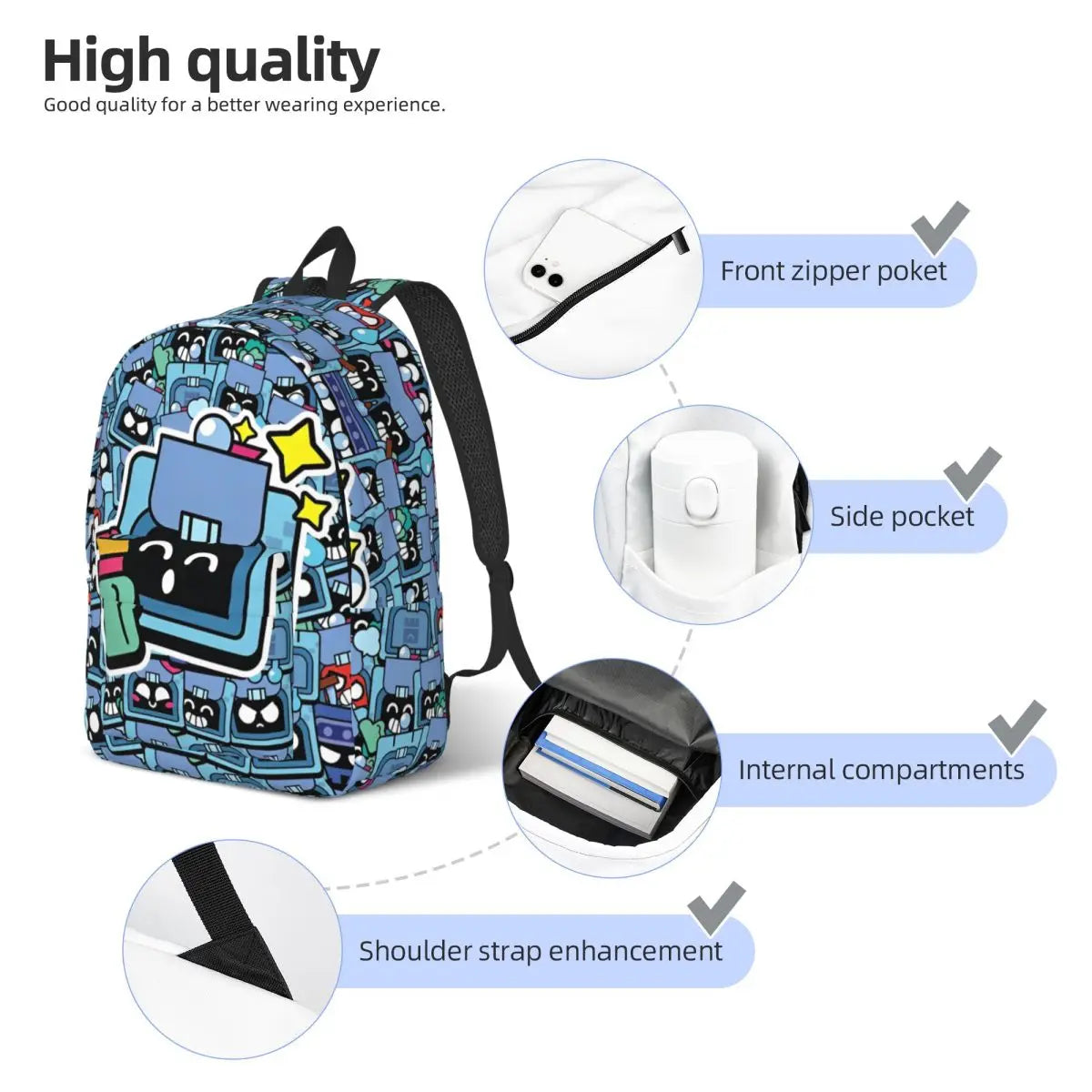 Brawleds Funny Game Backpack for Men Women Casual High School Business Daypack Laptop Shoulder Bag with Pocket