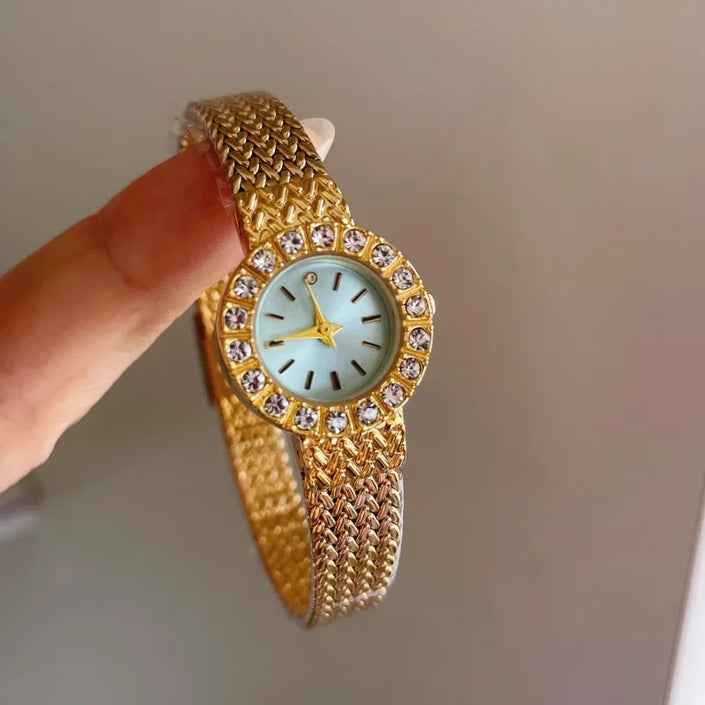 2025 New Ladies Watches High-End Luxury Elegant Diamond Gold Dial Quartz Watch Women's Vintage Bracelet Wristwatch Gift Clock
