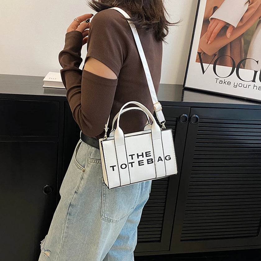 Ladies Tote Bag Contrast Letters Fashion Women Messenger Bags PU Leather Portable Casual Simple Adjustable Straps Female Satchel
