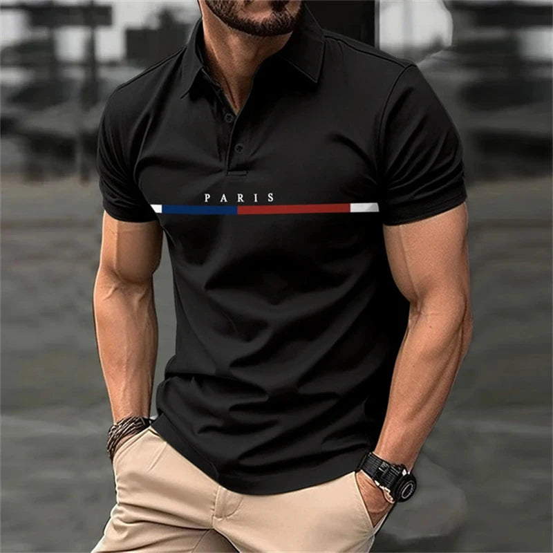 Men Polo Shirt Fashion Fun Letter Print Polo TShirt Casual Button Summer Breathable Loose Business Clothing Men Short Sleeve Top