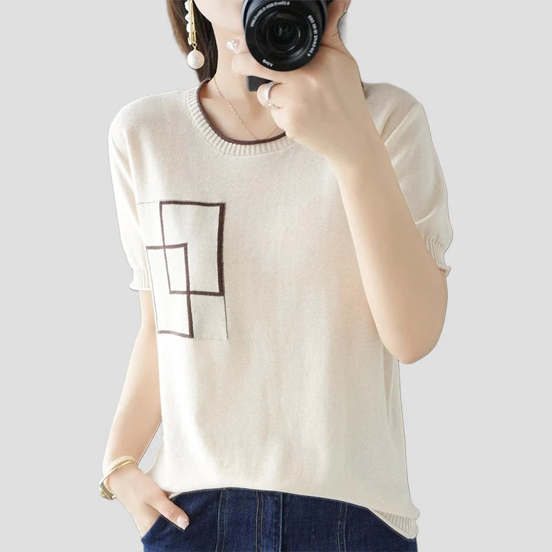 Woman T-shirt Summer 2025 New 100% Cotton O-Neck Clothes Casual Fashion Top Luxury Elegant Female T-shirt