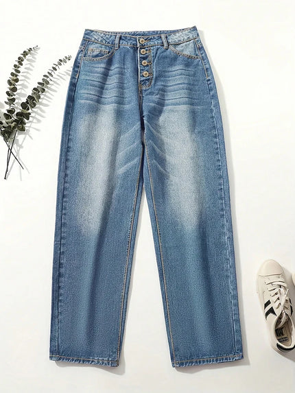 Summer New Women's Jeans Loose Casual Versatile Simple Slim Multi Button Denim Straight Leg Trousers Ankle Length Pants TC010200