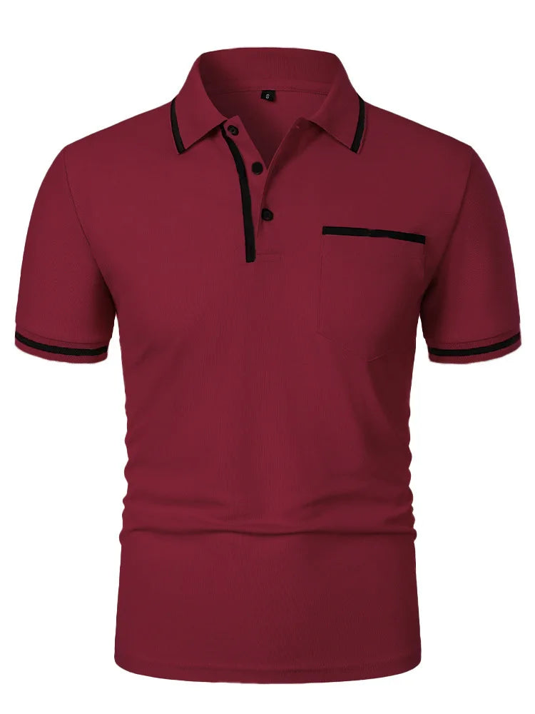 2025 Summer New Men's Polo Polo Shirt European Casual Short Sleeved T-shirt Sports Polo Shirt Button Pocket Design