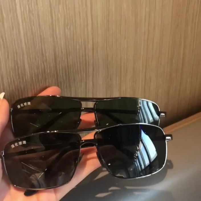 2025 New Sunglasses For Men Crystal Glass For Driving Big Face UV400 Green Sunglasses Metal High-quality Double Beams