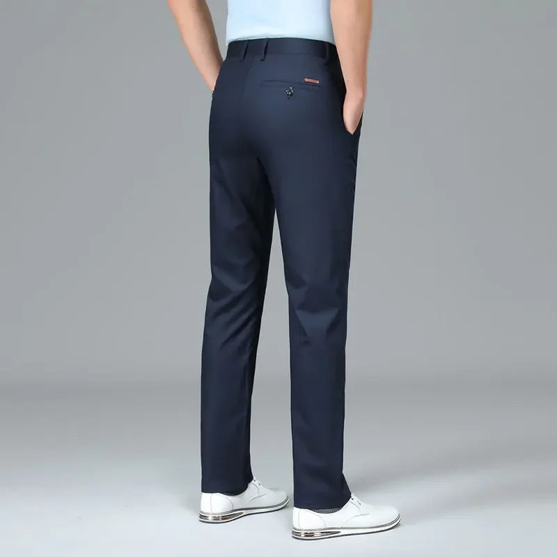 Casual Pants Men's Spring Summer Bamboo Fiber Solid Color Business Casual Fashion Straight Formal Suit Long Trousers Male