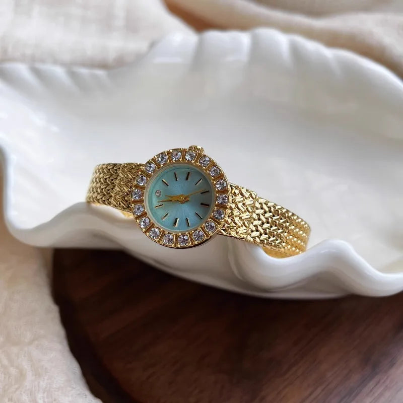 2025 New Ladies Watches High-End Luxury Elegant Diamond Gold Dial Quartz Watch Women's Vintage Bracelet Wristwatch Gift Clock