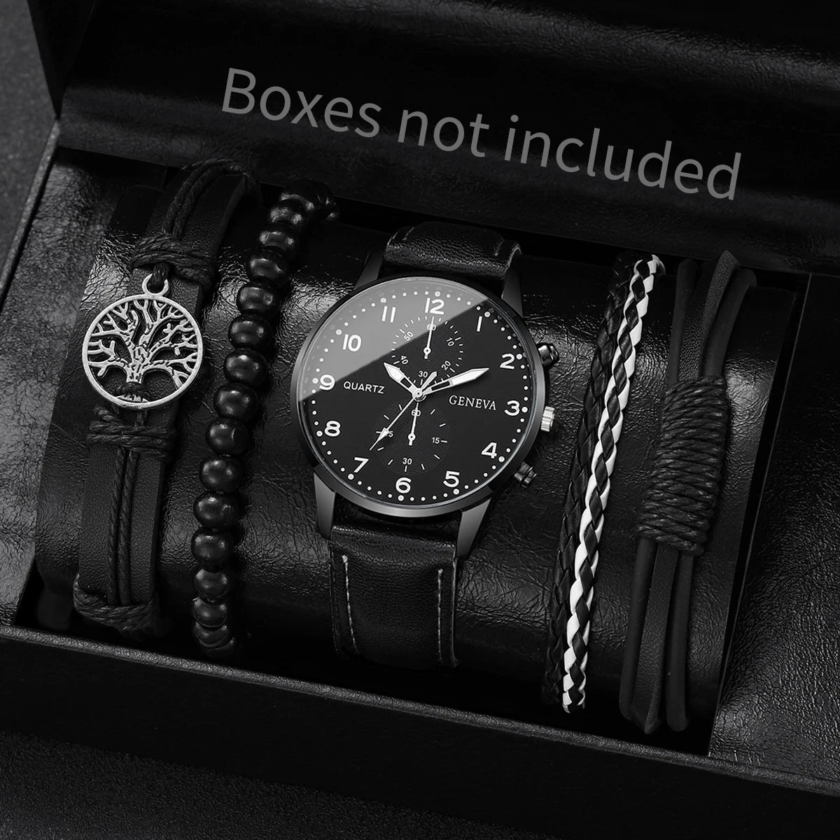 4/5PCS Fashion Men's Watches Man Business Quartz Wristwatch Vintage Leather Bracelets Set Reloj Hombre（Without Box）