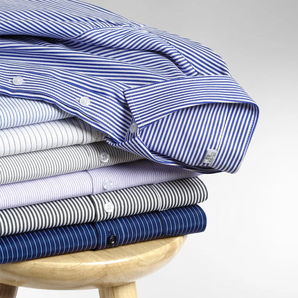 Men Formal Shirt Long Sleeve Office Solid Color Striped Anti-Wrinkle Fashion Business Pocket White Social Pocket Shirt S-4XL