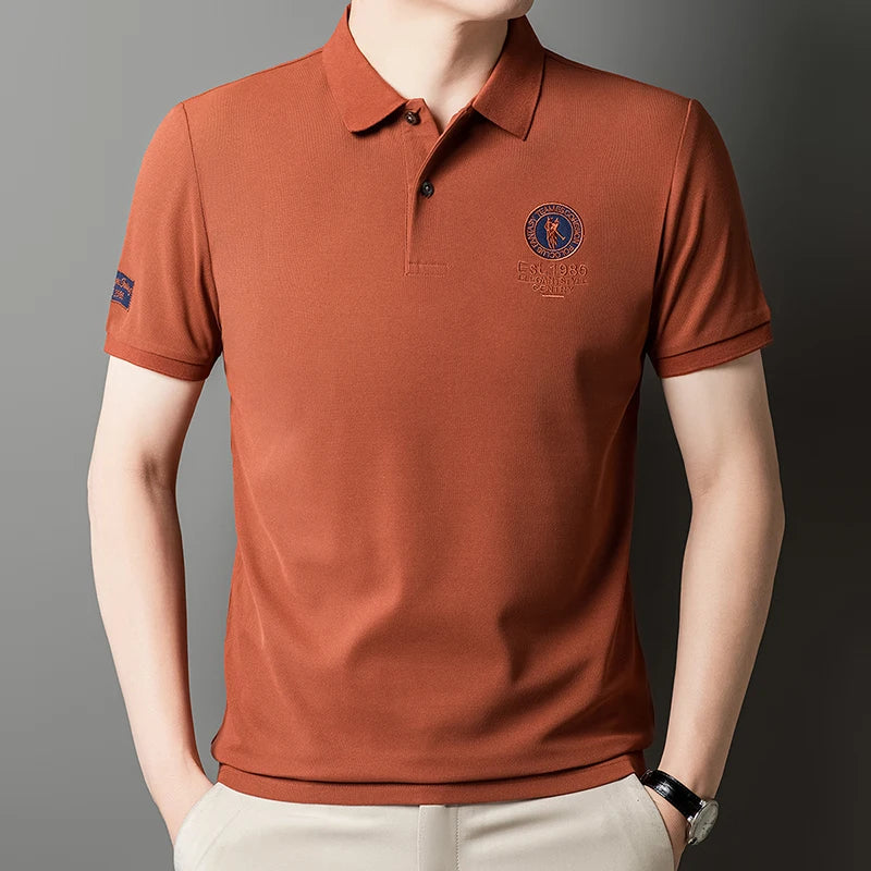 The 2025 new men's top POLO shirt is comfortable for work, meetings, casual outdoor, breathable, sweat-absorbent, simple and ele