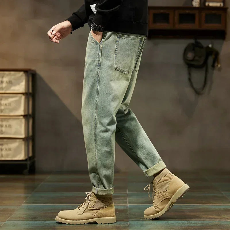 Men Jeans 2025 New Loose and Versatile Harem Pants Retro Simple Fashion Solid Color Comfortable Versatile Male Autumn Summer