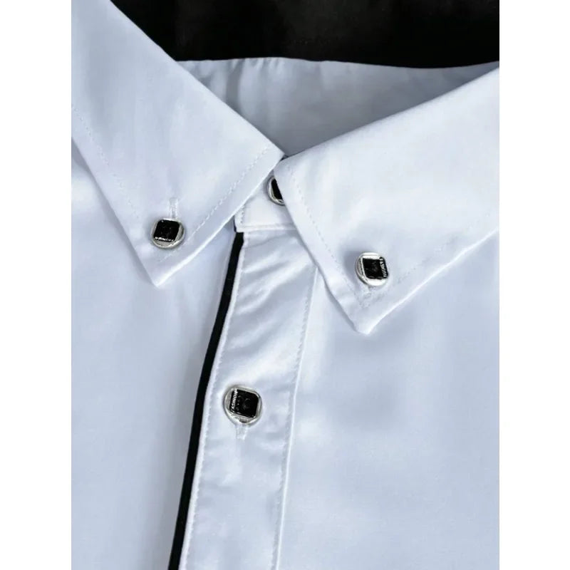 Brand New Men White Shirts Fashion Quality Long Sleeve Casual Solid Color Elastic Male Business Shirt