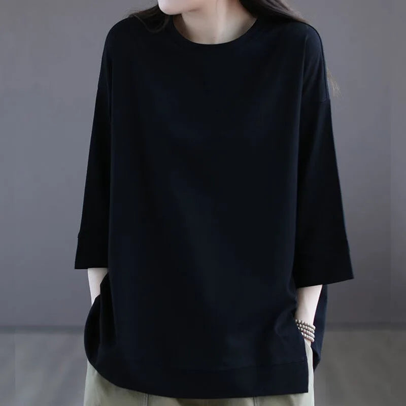 Women T-shirt Spring and Summer New Simplicity Versatile Casual Commuting Fashion 3/4 Sleeve Elegant Solid Color Short Sleeve