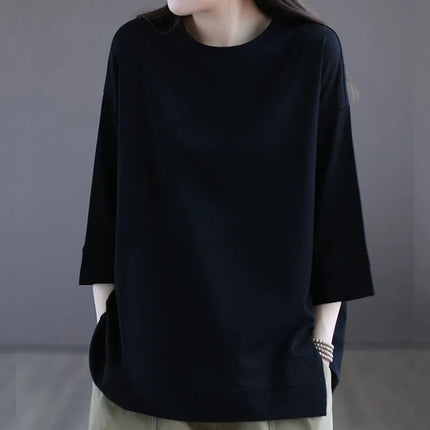 Women T-shirt Spring and Summer New Simplicity Versatile Casual Commuting Fashion 3/4 Sleeve Elegant Solid Color Short Sleeve