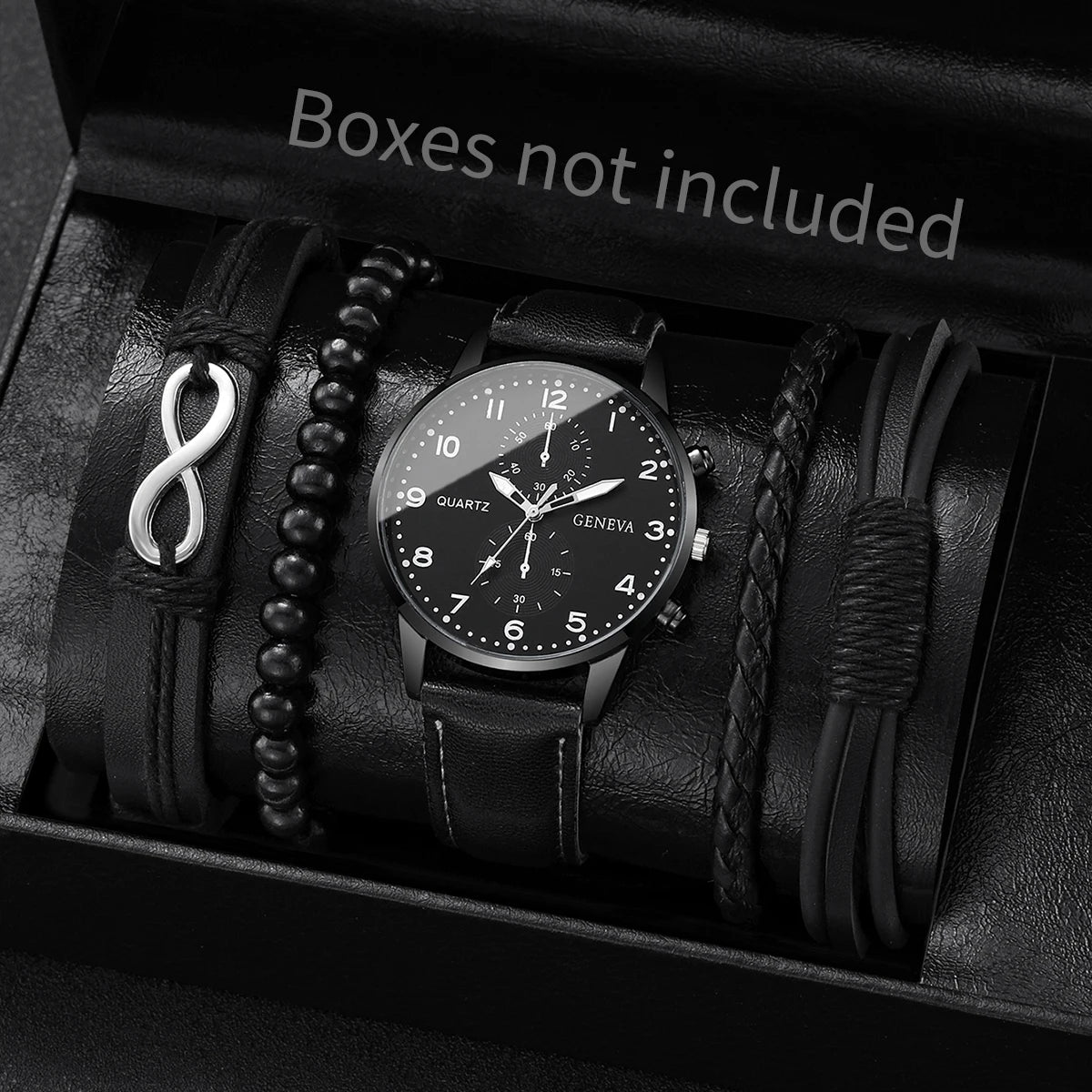 4/5PCS Fashion Men's Watches Man Business Quartz Wristwatch Vintage Leather Bracelets Set Reloj Hombre（Without Box）