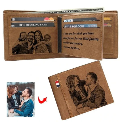 Custom Photo Engraved Wallet Engraving Picture Wallet PU Leather Bifold Wallet Festival Gifts For Him Custom Personalized Wallet