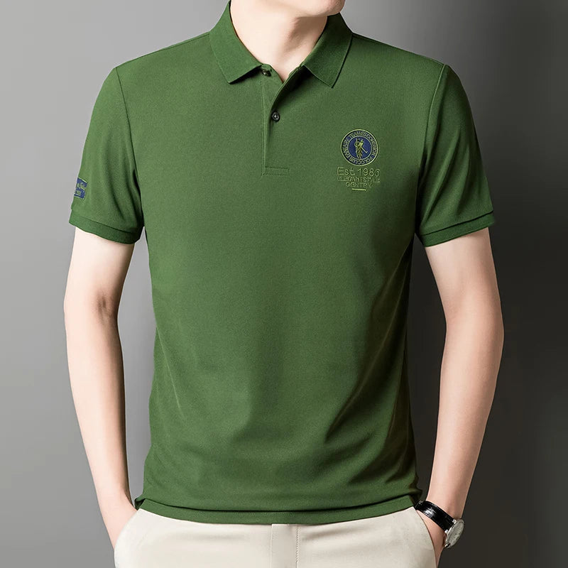 The 2025 new men's top POLO shirt is comfortable for work, meetings, casual outdoor, breathable, sweat-absorbent, simple and ele