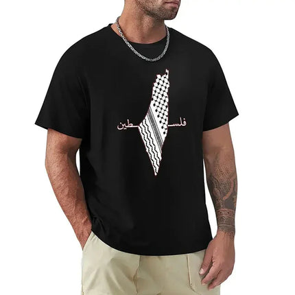 T Shirts for Women Clothing Kids Palestine Map Print Short Sleeve Cotton T-Shirt For Men Arabic Shemagh Palestine Flag 72710