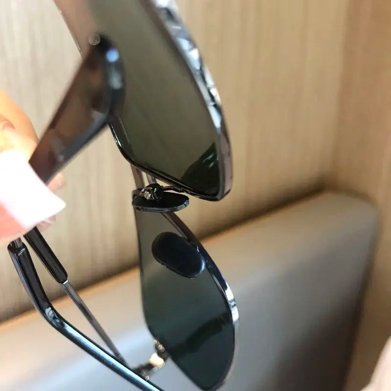 2025 New Sunglasses For Men Crystal Glass For Driving Big Face UV400 Green Sunglasses Metal High-quality Double Beams