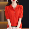 Women's T-shirt Summer 100% Cotton Sweater Short Sleeve Casual Knitwear POLO Collar Ladies' Tops Loose Pullover Tees Buttons