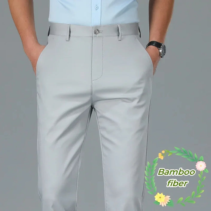 Casual Pants Men's Spring Summer Bamboo Fiber Solid Color Business Casual Fashion Straight Formal Suit Long Trousers Male