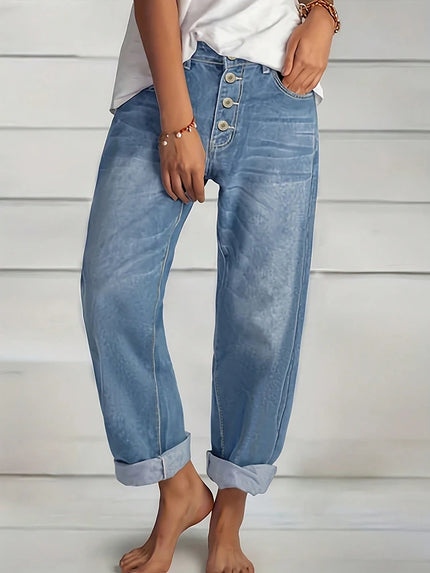 Summer New Women's Jeans Loose Casual Versatile Simple Slim Multi Button Denim Straight Leg Trousers Ankle Length Pants TC010200