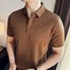Men Polo Shirt 2025 Summer New Ice Silk Light Thin Traceless Solid Casual Elastic Slim Fit Short Sleeved T-shirt Men Clothing